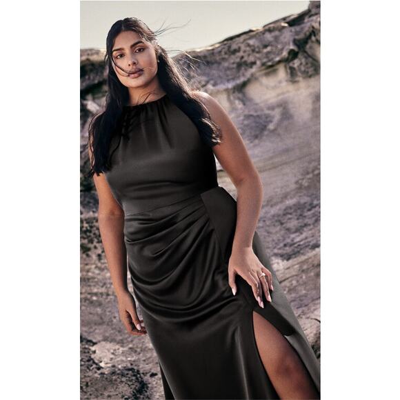NWT City Chic Celina Maxi Dress Womens Sz 18 Black Halter Neck Front Slit Formal - Picture 1 of 13